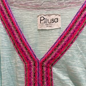 Pitusa Mint Tunic with Pink Embroidered V-Neck